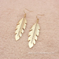 Alloy Jewelry Gold Plated Feather Shape Earrings